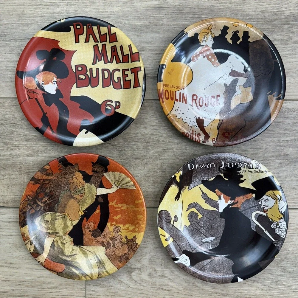 Toulouse Loutrec Salad Plates Centrum Vintage‎ Posters Set Of 4 Art Nouveau